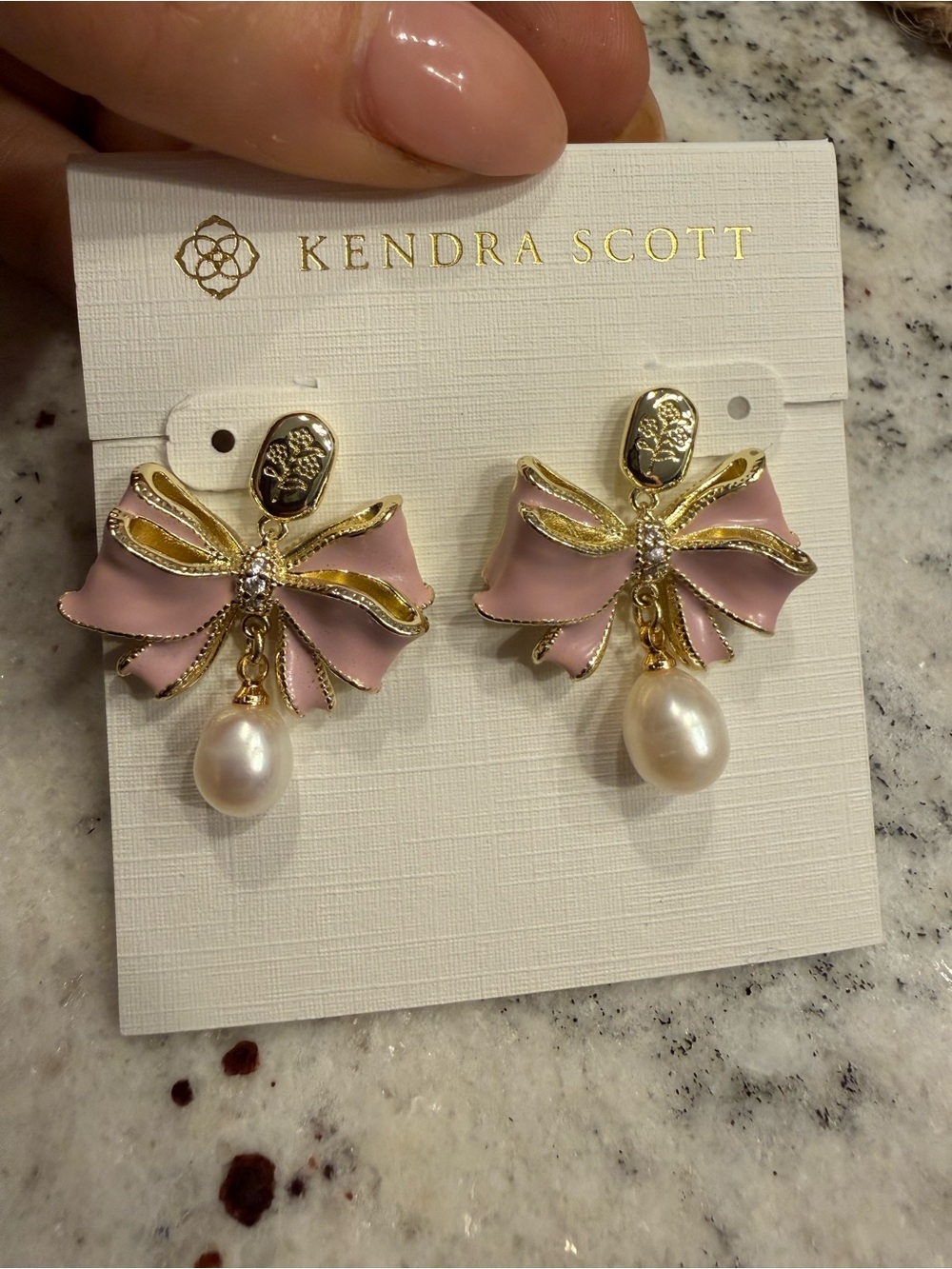 Kendra Scott Love Shack Fancy Pearl Pink Bow Dangle Earrings